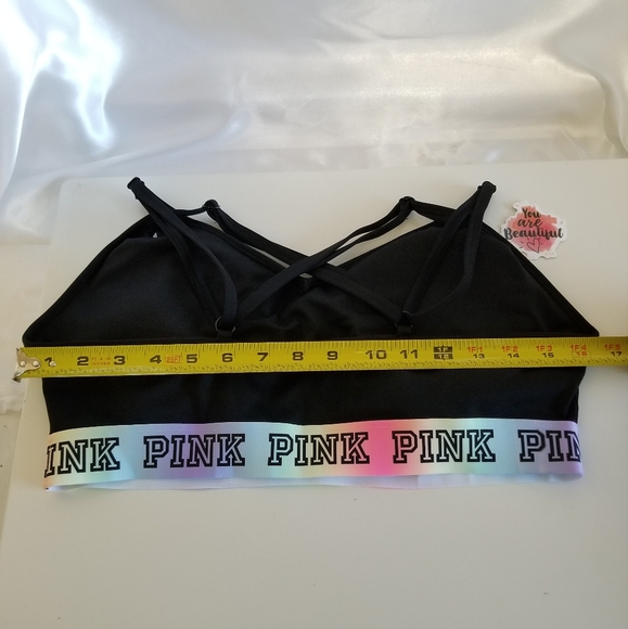 PINK Victoria's Secret Black Ultimate Sports Bra Strappy Bralette Logo New Large - Picture 15 of 16